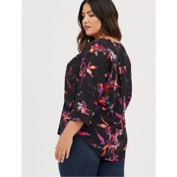 Torrid Harpwr Georgette Zip Front 3/4 Sleeve Blouse Size Women's Plus 3X - Picture 5 of 10